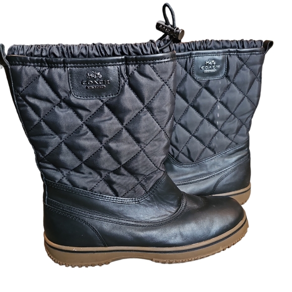 COACH Samara Black Leather Quilted Nylon Mid Calf  Boots Women's Size 9B C1305 - Picture 1 of 9